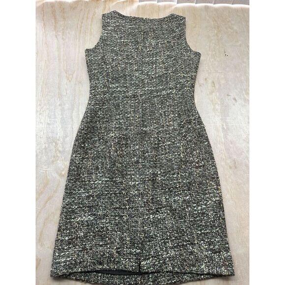 Talbots Tweed Sheath Dress Size 4 Green Brown Sleeveless Wool Blend - Picture 3 of 5